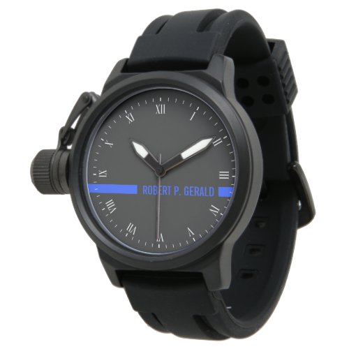 Thin Blue Line Custom Name Stripe Wrist Watch