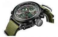 LYMFHCH Big Face Sports Watch for Men, Waterproof Military Wrist Digital Watches in Green Canvas Band