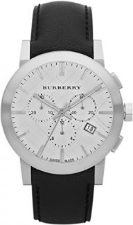 Swiss Burberry LUXURY Chronograph Watch Men Unisex The City Black Leather Silver Date Dial BU9355