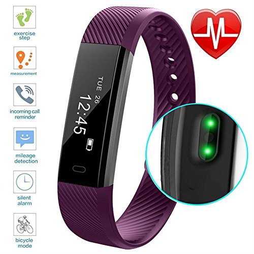 Fitness Tracker DIWUER Smart Watch with Heart Rate Monitor Calorie Counter Pedometer Sport Sleep Activity Tracker Waterproof Bracelet Wristband for iPhone Android Phone(Purple)