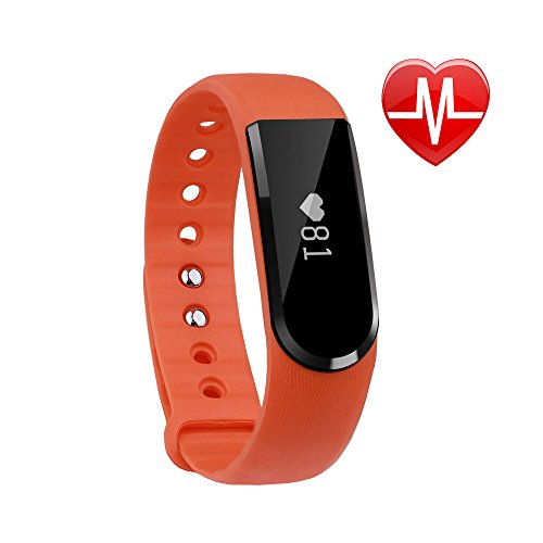 LETSCOM Fitness Tracker Watch, Bluetooth 4.0 Heart Rate Monitor Bracelet, IP67 Waterproof Touch Screen Smart Bands with Activity Tracker for iPhone Android Smartphone Orange
