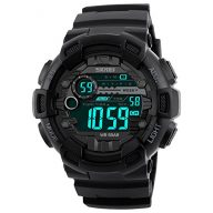 Men’s Waterproof Digital Sports Watch – Black Military Wrist Watches for Boys – Alarm, Countdown Timer, Stopwatch, EL Back Light, Dual Time, 12/24H Mode, Month, Date and Day, 165FT Water Resistant