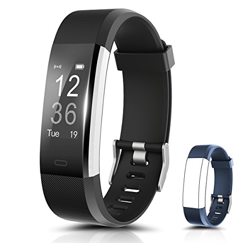 Fitness Tracker, Ronten R2 Plus Heart Rate Monitor Waterproof Activity Tracker, Bluetooth Wireless Smart Bracelet with Replacement Strap for Android and IOS Smartphones (black+blue(band))