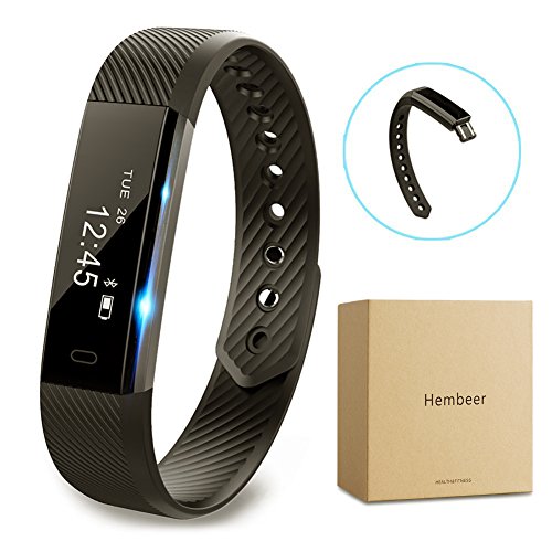 Fitness tracker watch, Hembeer V1 Smart Band with Step Tracker, Pedometer Bluetooth Bracelet Activity Tracker/ Sleep Monitor, Calories Track Sweatproof Health Band for iPhone & Android phones, Black