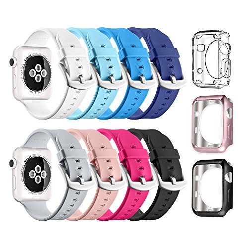 Apple Watch Sport Band 38mm, UMTELE Soft Silicone Replacement iWatch Bands Sport Strap with Buckle Clasp for Apple Watch Sport, Series 2, Series 1, 8 Pack