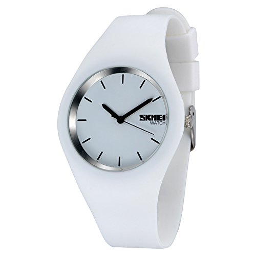 CakCity Women Sport Casual Watches Analog Quartz Water Resistant Fashion Wrist Watch,Simple Watch with White Silicone Band