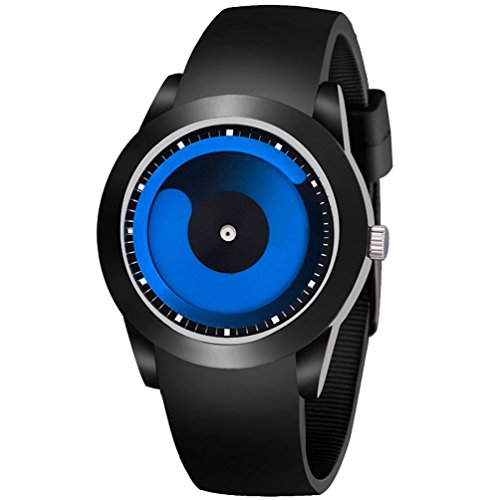 VIGOROSO Men’s Watch Stainless Steel Rubber Waterproof Quartz Sports Wrist Watch(Black&Blue)