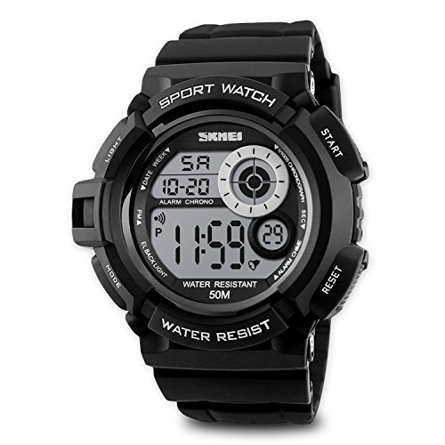 Aposon Mens Boys Kids Sport Running Watch, Digital Electronic 50M Waterproof Military Army Sports LED Wristwatch Water Resistant with Stopwatch Unique Dial 7 Color Changeable Backlight – White