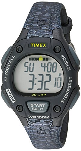 Timex Women’s Ironman 30-Lap Digital Quartz Mid-Size Watch, Black/Gray Texture – TW5M077009J