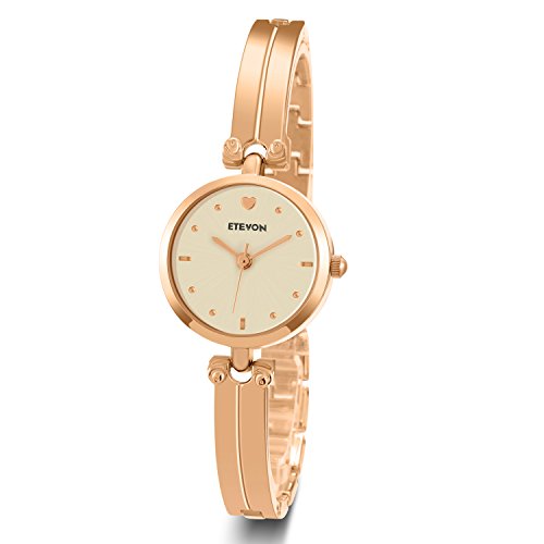 ETEVON Women Quartz Rose Gold Wrist Watch with Stylish Bracelet Stainless Steel Fashion Luxury Dress Bangle Watches for Women Ladies Girls