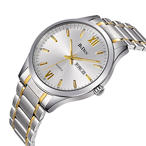 Watches, Mens Watches Gold stainless Steel Watch Luxury Fashion Waterproof Wrist Analog Quartz Watch