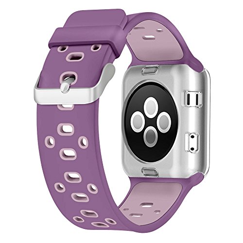 Apple Watch Breathable Band 38mm, UMTELE Silicone Replacement Wristband Sport Strap with TPU Protective Case for Apple Watch Nike+, Series 2, Series 1, Sport, Edition, Violet Dust/Plum Fog
