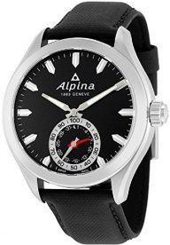 Alpina Horological Smartwatch Mens Fitness Watch – 44mm Black Face Swiss Quartz 2 Year Battery Life Running Watch – Black Leather Band Water Resistant Sleep Monitor Activity Tracker Watch AL-285BS5AQ6