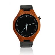 Oct17 Luxury Men’s Wooden Bamboo Wood Watch Quartz Fashion Leather Wristwatches Casual Black Watches