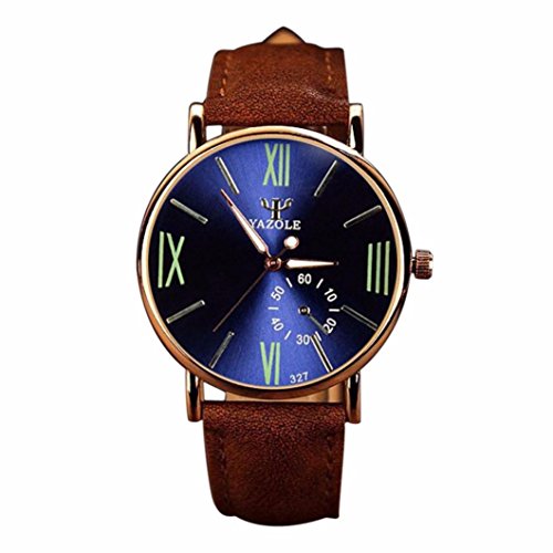Perman Luxury Mens Fashion PU Leather Glass Quartz Analog Wristwatch Noctilucent Watches Blue