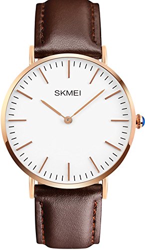 Mens Luxury Leather Strap Analog Display Quartz Waterproof Fashion Watches Brown