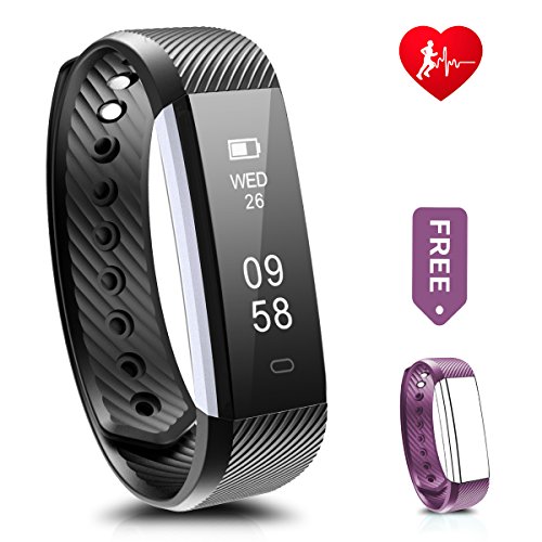 Fitness Tracker, Ronten R2-HR Heart Rate Activity Wristband Waterproof Bluetooth Smart Bracelet，Wireless Touch Screen Fitness Watch with Replacement Band for Android & IOS (Black+purple(strap))