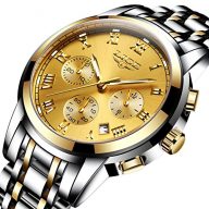 Affute Gold Luxury Analog Quartz Dress Wrist Watches for Men with Date Chronograph Stainless Steel Band