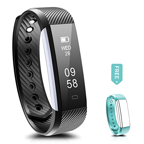 Fitness Tracker, Ronten R2 Smart Bluetooth Wristband Pedometer Smart Bracelet Sleep Monitor, Waterproof Activity Tracker Watch with Replacement Band for Android & IOS (Black+Teal(band))