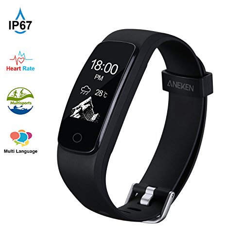 Fitness Tracker HR Aneken Activity Tracker with Heart Rate Monitor IP67 Waterproof Bluetooth Smart Bracelet with Pedometer Sleep Monitor Step Counter Watch for Android iOS Smartphone, Black