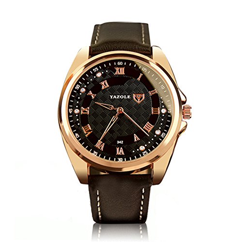 YAZOLE 342 Men Watches Luxury Famous Male Clock Quartz Watch Brown Leather Wrist Watch