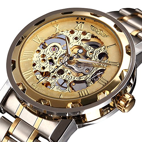 CALUXE BEST SELLING Luxury Golden Men Skeleton Mechanical Watch Stainless Steel Strap Must Have Classic Vintage Collection Timepiece