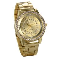 JewelryWe Luxury Mens Dress Watch, Stainless Steel Bling Rhinestones Accented Quartz Wrist Watches – Gold