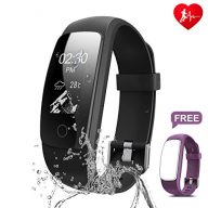 Fitness Tracker, Ronten R7 Plus Fitness Watch With Heart Rate Monitor, Waterproof Activity Tracker, Wireless Bluetooth Smart Bracelet with Replacement Strap for Android & IOS (Black+Purple(strap))