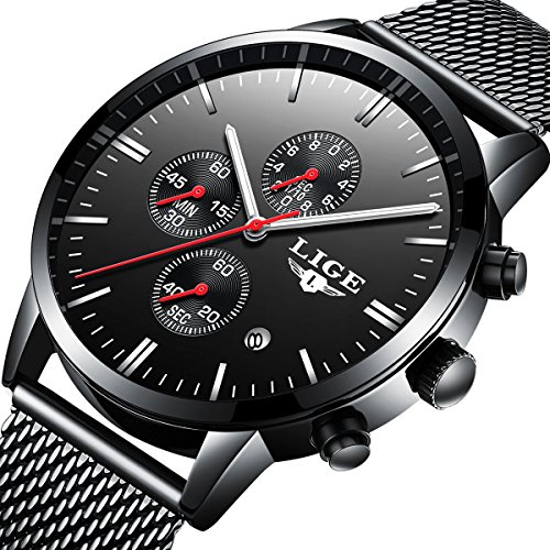 Men’s Fashion Business Quartz Watch Luxury brand Watches men Stainless Steel Mesh strap Chronograph Waterproof Date Display Analog Sport Wrist Watches