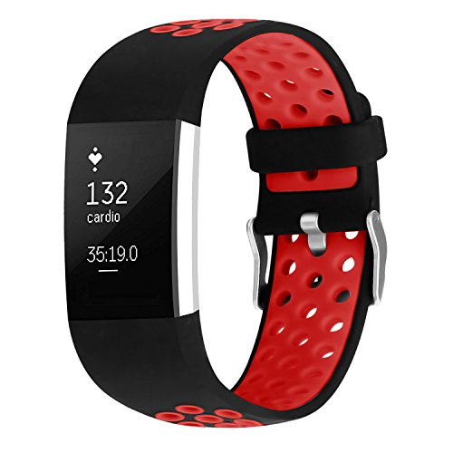 For Fitbit Charge 2 Bands, Soft Silicone Adjustable Replacement Sport Strap Bands for Fitbit Charge 2 Smartwatch Fitness Wristband Red Small