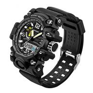Smalody Men Watches Dual Movement Sports Casual LED Digital Watch Waterproof Quartz Analog Military Wristwatch (Black)