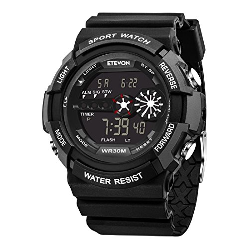 Unisex Electronic Digital Wrist Watch with LED Light, Waterproof Outdoor Sport Watches for men boys Black