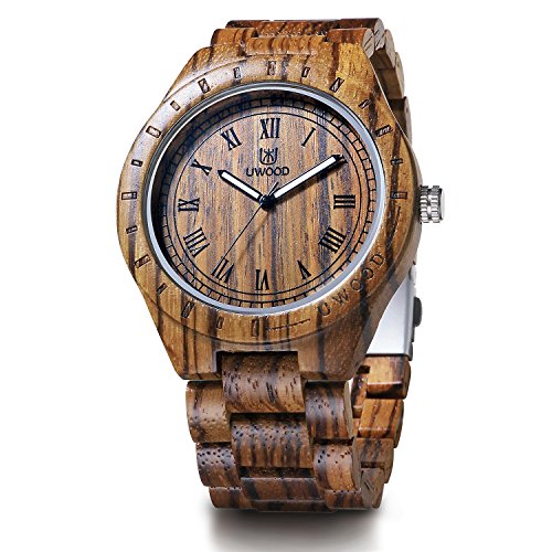 Uwood Luxury Brand Zebra Sandal Wooden Mens Quartz Watches Fashion Natural Wood Watch