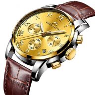 Mens Watches Men Luxury Chronograph Waterproof Sport Date Business Analogue Brown Leather Wrist Watch