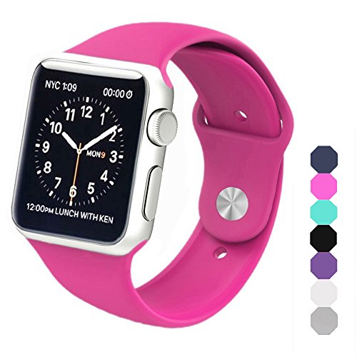 Sxciw Apple Watch Band, Soft Silicone Sports Replacement Wristband for Apple Watch (Barbie pink, 42mm-S/M)