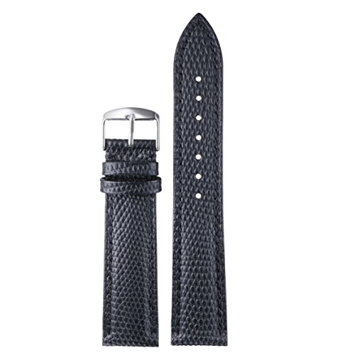 22mm Men’s Black Lizard-Grained Leather Wristbands for Luxury Watches Straps Replacement Genuine Calfskin