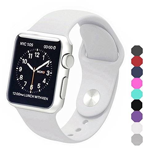 Apple Watch Band, Soft Silicone Sports Replacement Wristband for Apple Watch (White, 38mm-S/M)