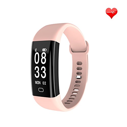 Fitness Tracker Smart Bracelet Waterproof Bluetooth Heart Rate Blood Pressure Monitor Smart Wristband Fitness Watch Activity Tracker Wireless Pedometer Sport Sleep Monitor for Smartphone (Pink)