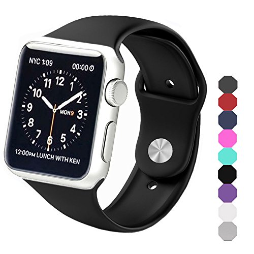 Sxciw Apple Watch Band, Soft Silicone Sports Replacement Wristband for Apple Watch (Black, 38mm-S/M)