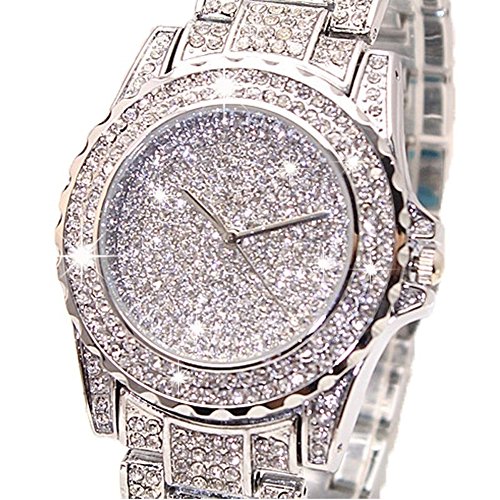 Luxury Women Watch Bling Bling Fashion Jewelry Crystal Diamond Rhinestone Ladies Watches Steel Band Round Dial Analog Clock Classic Quartz Female Charm Bracelet Dress Wristwatches Xmas Christmas Gift
