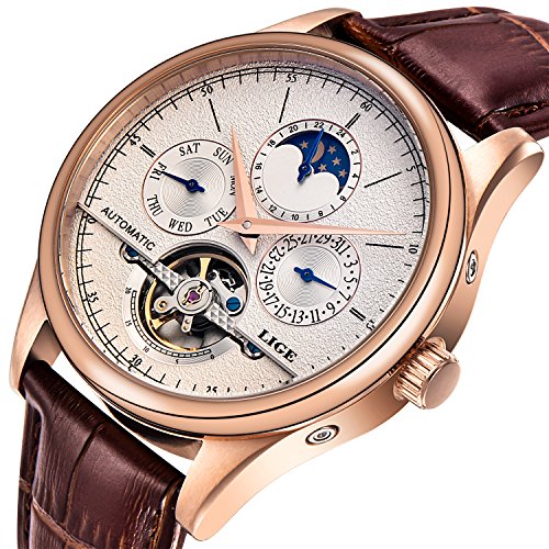 Affute Luxury Men’s Automatic Self-Wind Watch with Brown Leather Band