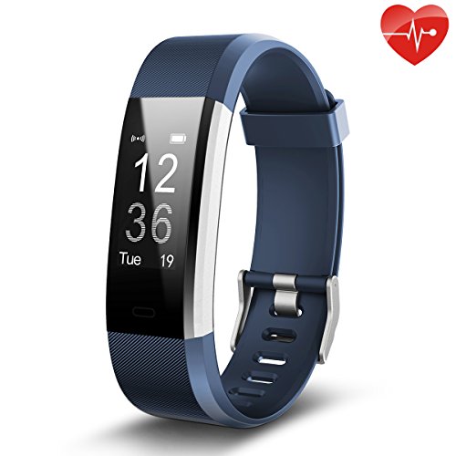 Fitness Tracker, Juboury Slim Heart Rate Smart Bracelet Wearable Pedometer Touch Screen Activity Tracker Fitness Watch for Android and IOS Smart Phones (Blue)