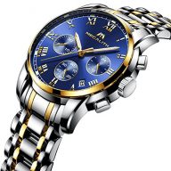 Mens Stainless Steel Chronograph Watches Men Luxury Gold Waterproof Date Luminous Blue Dial Wrist Watch