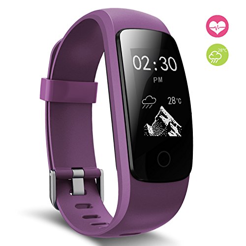 Fitness Tracker, moreFit Slim Touch HR Heart Rate Waterproof Activity Tracker Wireless Bluetooth Smart Bracelet Watch Sleep Monitor Pedometer, Purple