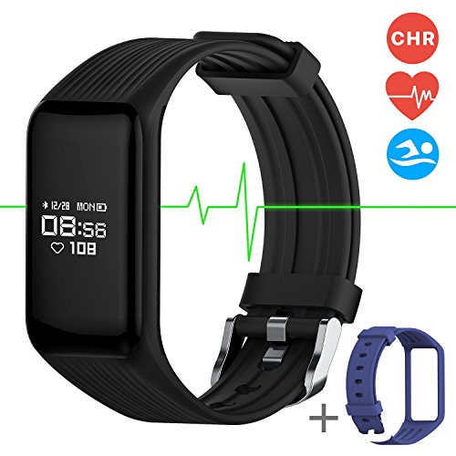 Fitness Tracker Smart Band Continuous Heart Rate Monitor, MGCOOL B3 Activity Tracker Swim Waterproof Bracelet Sleep Monitor, Smart Watch Sport Stopwatch Christmas Gift 2 Straps Black Blue