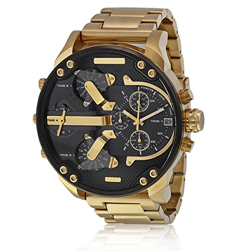 Men Fashion Luxury Watch Stainless Steel Analog Quartz Sport Analogue Large Waterproof Calendar Wristwatch(Gold)