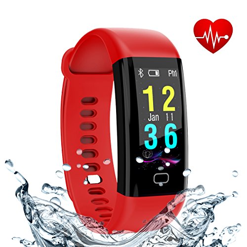 Fitness Tracker, Smart Band with Heart Rate and Blood Pressure Monitor, Activity Tracker,IP67 Waterproof, Pedometer, Sleep Monitor, OLED, Bluetooth 4.0, Compatible with Android and IOS (red 1)