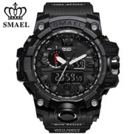 SMAEL Men’s Sports Analog Quartz Watch Dual Display Waterproof Digital Watches with LED Backlight relogio masculino (Black)