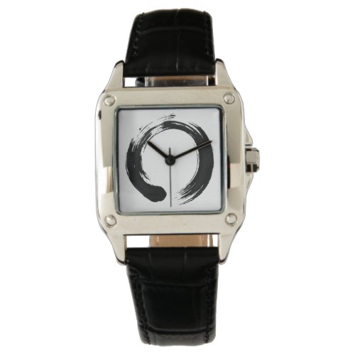 Enso Circle Custom Perfect Square Black Leather Watch