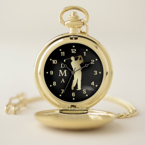 Gold Golfer Triple Monogram Pocket Watch